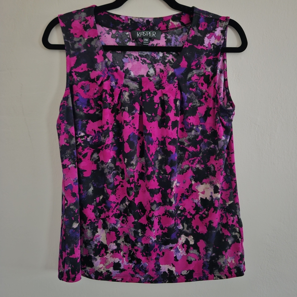 Kasper Women's Vibrant Pink Purple Abstract Tank Top Blouse PM Petite Medium